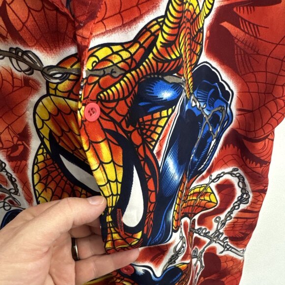 2002 Marvel Spider-Man Shirt S Graphic Red Comic Button Up VTG Flawed Rare - Picture 3 of 5